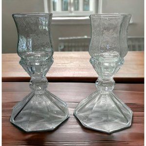 Vintage Hurricane Taper Candlesticks Lot of 2 Votive Glass Candle Holders